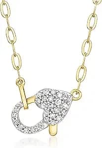 Ross-Simons 0.15 Ct. T.W. Diamond Heart-Shaped Clasp Necklace In 18kt Gold Over Sterling. 18 Inches