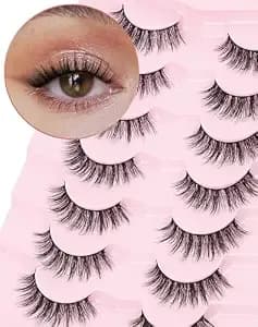 Onlyall Natural Lashes Wispy Lashes Natural Look False Eyelashes Natural Flared Eyelashes False Eye Lashes Soft Fluffy Lashes 7 Pairs D-k08