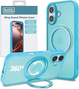 Black+Decker 360°Spin Magnetic Stand For Iphone 16 Plus Case, Blue - Compatible With Magsafe Protective Stylish For iphone16 Plus Case For Women, Ostand Kickstand Rotatable, Lanyard