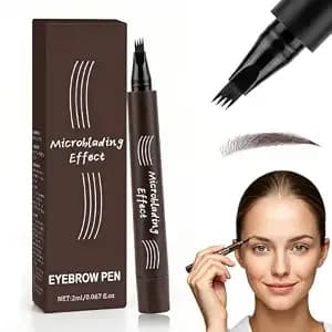 Microblading Eyebrow Pencil, 4 Tip Eyebrow Pen With Spoolie Brush, Waterproof Long Lasting Brow Pencil, Natural Hair-Like Strokes Eyebrow Contouring Pen For Precise Brow Shaping (03#)