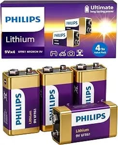 Philips 9v Lithium Battery 9volt Batteries Smoke Detector 4 Pack 1200mah