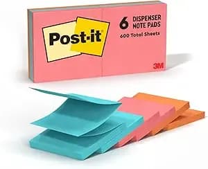 Post-It Super Sticky Notes, 3x3 In, 6 Pads, 2x The Sticking Power, Poptimistic, Bright Colors, Recyclable (622-8ssan) - School Supplies, Office Products, Accordion Sticky Notes Work With Pop-Up Note Dispenser