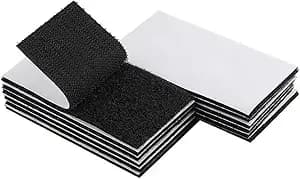 Melsan 2x4 Inch Adhesive Square Hook And Loop Tape - 12 Sets - Sticky Back Fastener For Indoor Or Outdoor Use - Instead Of Holes And Screws, Black