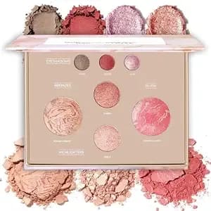 All-In-One Baked Makeup Palette With 3 Eyeshadows, 2 Highlighters, 1 Blush & 1 Bronzer - Highly Pigmented, Silky Smooth, Easy To Blend Full Face Make Up Pallet, Travel-Friendly Makeup Kit (02)