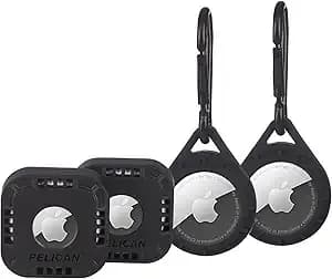 Pelican – Protector – Clip Ring And Sticker Mount For Apple Airtags, Includes 2 Clips Rings With Carabiner & 2 Stickers Mounts – Black
