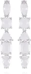 Guess Silvertone Pave Glass Stone Statement Linear Drop Earrings