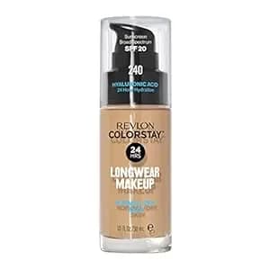 Revlon Liquid Foundation, Colorstay Face Makeup For Normal & Dry Skin, Spf 20, Longwear Medium-Full Coverage With Natural Finish, 240 Medium Beige, 1 Fl Oz