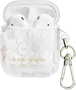 Kate Spade New York Airpods 2nd/1st Case - Hollyhock Cream - Stylish Case With Luxe Gold Ring Keychain For Bag, Tote, Backpack & More - Protective Case For Airpods 1st & 2nd Generation