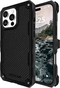 Pelican Shield Iphone 16 Pro Case - Rugged Magsafe Phone Case - Carbon - Magnetic Phone Case W/21ft Military Grade Drop Protection - Phone Cover W/ Belt Clip Holster Kickstand For Iphone 16 Pro