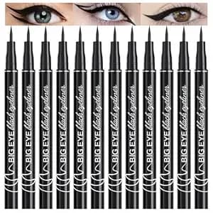 Wantuoluo 12-Pieces Matte Liquid Eyeliner Pens Set, Eye Ink Liner Makeup, Quick Drying, Smudge-Resistant, Vegan Formula (Pack Of 12) (Black)