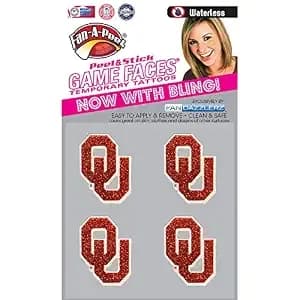 Oklahoma Waterless Temporary Tattoos - Hypoallergenic Peel And Stick Waterproof Temporary Tattoos, Glitter - Officially Licensed