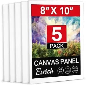 Esrich Canvas Boards For Painting, 5 Pack Canvases For Painting 8x10 Cotton Primed Acid Free Blank Canvas Panels For Oil Paint, Watercolor, Acrylic Paint, Gouache And Tempera.