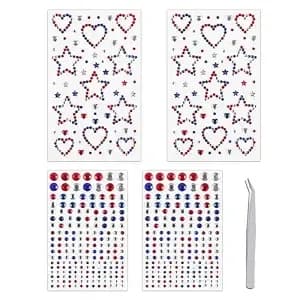 Doneace 4th Of July Star Face Gems, Patriotic Self Adhesive Face Jewels For Women, Gem Stickers Face Rhinestones, Star Rhinestone Stickers Independence Day Accessories For Face, Body, Hair 4pcs