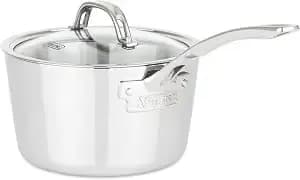 Viking Contemporary 3-Ply Stainless Steel Sauce Pan With Glass Lid, 3.4 Quart Saucepan Cooking Pot, Dishwasher And Oven Safe, Induction Ready, Silver