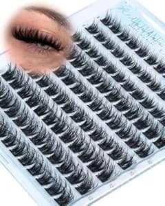Wispy Lash Clusters Fluffy Eyelash Clusters 8-10-12mm Cluster Eyelash Extensions Volume D Curl Individual Lashes Clusters Wispy Fluffy Lash Extensions With Thin Band Soft For Daily Wear