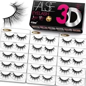 Eliace False Eyelashes Natural Look Cat Eye Lashes Wispy Strips 3d Mink Lashes Fake Eyelashes Volume Fluffy Thick,Thin Soft Band Comfortable Dramatic Cross Wispy Lash Reusable,Alice Style 15 Pairs
