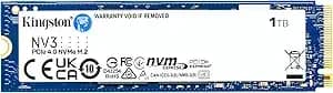 Kingston nv3 1tb M.2 2280 Nvme Ssd - Pcie 4.0 Gen 4x4 - Up To 6000 Mb/S - snv3s/1000g - Gen 4x4 Nvme Ssd With 6,000mb/S Read Speeds And 4tb Capacity For Laptops, Consoles And Pcs