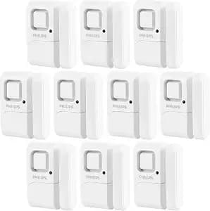 Philips Personal Security Window And Door Alarm, 10 Pack, Diy Protection, Burglar Alert, Wireless, Chime/Alarm, Easy Installation, Ideal For Home, Garage, Apartment, Rv And More, jdt3693w/37