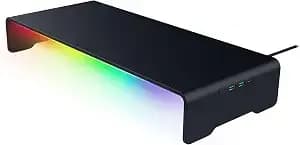 Razer Monitor Stand Chroma, 4 Port Hub, Usb-A, Usb-C, Hdmi - Ergonomic Height, Durable Aluminum Supports Up To 44 Lbs, Organize Storage Shelf, Chroma Rgb