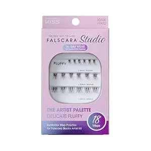 Falscara Studio Lash Extension Kit, Individual Lash Palette, 18 Stackable Lash Clusters, ‘Delicate Fluffy’ False Eyelashes, Light Volume, Length 8mm–12mm, Band Size 2mm-6mm