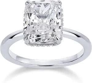 Pavoi 14k Gold Plated 3.5ct Square Radiant Cubic Zirconia Engagement And Promise Ring For Women - Hidden Halo Ring