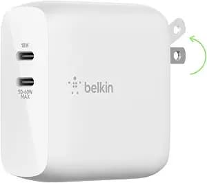 Belkin 68w Dual Gan Usb C Charger Block, Fast Charging For Travel - Usb-C Pd Charge, Samsung Galaxy s25, Iphone 17, Air, Airpods, Ipad, Macbook Pro, Apple Watch, Switch 2