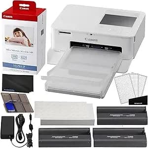 Canon Selphy cp1500 Wireless Compact Photo Printer (White) Bundle With Kp-108in Color Ink Paper Set (108 Sheets Of 4x6 Paper + 3 Ink Cartridges) + Memory Card Holder + More