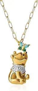 Disney Winnie The Pooh Pendant Necklace Paper Clip Chain (Pooh Brass) - 18-Inch - Flash Plated Necklace With Butterfly And Pooh Pendant - Winnie The Pooh Jewelry