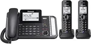 Panasonic 2-Line Corded Phone/Cordless Phone System With 2 Handsets - Answering Machine, link2cell, 3-Way Conference, Call Block, Long Range Dect 6.0, Bluetooth - Kx-tg9582b (Black)