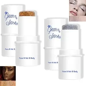 2pcs-Body Glitter Stick,Chunky Glitter Gel For Face Body Hair,Sparkling Holographic Mermaid Sequins Paint Multiuse Makeup Glitter Gel Gold And Silver