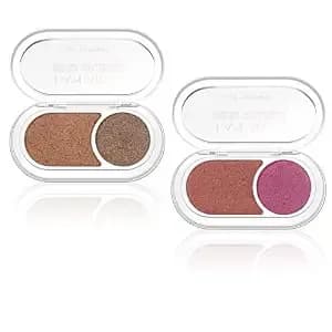 2pcs-Duo Eyeshadow Palette Highly Pigmented Eyeshadow Powder Easy-To-Blend, Smooth Texture Waterproof And Smudge-Proof Long-Lasting Makeup Palette Shimmer Dark Brown+Shimmering Roses