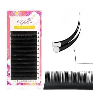 Yelix Flat Eyelash Extensions Black C/D Curl 8-15mm Mixed Length, Easy To Apply Soft Flat Lash Extensions Suitable For Long-Lasting Wear For Salon Lash Artists (0.2 Thickness 8-15mm, D Curl)