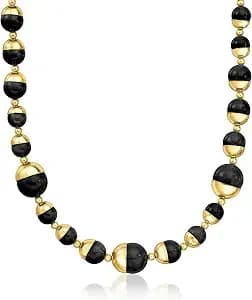Ross-Simons Italian 14kt Yellow Gold-Plated Necklace With 10-16mm Black Agate Beads. 18 Inches