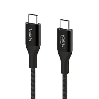 Belkin Usb C To Usb C 240w Braided Cable 6.6ft Fast Iphone Charger Cord - 240w Usb-C Power Delivery, Iphone 17/16, Samsung Galaxy s25, Pixel 10, Macbook, Chromebook, Nintendo Switch 2