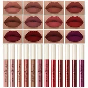 Bestland 12pcs Matte Liquid Lipstick Set, Nude Red Waterproof Long Lasting