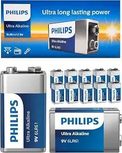 Philips 9v Alkaline Batteries 9 Volt Battery For Smoke Detector (12pack)