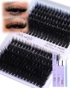Fluffy Lash Clusters Kit Manga Lash Extension Kit With Spikes Eyelash Clusters Kit 200d 260d Volume Cluster Eyelash Extensions For Baddie Makeup 12-22mm Long Individual Lashes By Delyneph