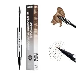 Sacheu Brow & Freckle Stay-N, 2-In-1 Brow Gel & Freckle Pen, Caramel Latte - Dual-Ended Eyebrow Tint & Freckle Stamp Infused With Peptides, Longwear, Transfer & Smudge-Proof, Water-Resistant