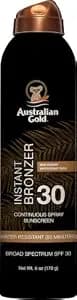 Australian Gold Continuous Spray Sunscreen With Instant Bronzer Spf 30, Immediate Glow & Dries Fast Water Resistant Nongreasy Oxybenzone Free Cruelty Free, Bronzer New, Orange, 6 Oz