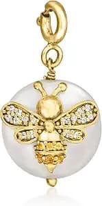 Ross-Simons 6-13mm Cultured Coin Pearl And .10 Ct. T.W. White Topaz Bumblebee Charm With Citrine In 18kt Gold Over Sterling