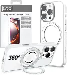 Black+Decker 360°Spin Magnetic Stand For Iphone 16 Pro Max Case, White
