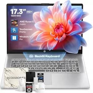 Hp 17-Inch Touchscreen Laptop For Business, 8gb Ram, 256gb Ssd, Amd Ryzen 5 7430u, Hd+ Anti-Glare, Wi-Fi 6, Hdmi, Win 11 Pro, Backlit Keyboard, W/Laptop Bundle, Silver