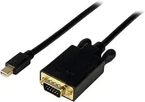 Startech.Com 6ft Mini Displayport To Vga Cable - Active - 1920x1200 - Mdp To Vga Adapter Cable For Your Computer Monitor (mdp2vgamm6b) Black - 2m, Mdp 1.2 hbr2, Dpcp & Hdcp 1.4, Edid & Ddc Pass-Through, Thunderbolt 1/2, Gold-Plated, Integrated Chip In Con