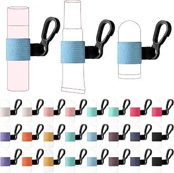 Shinylin 24 Pcs Bulk Mini Lip Balm Holders Elastic Lip Gloss Holders Keychain Lipstick Sleeves Portable Clip On For Lipsticks Keys Purse Lanyard