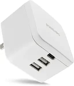 Philips Iphone Usb Wall Charger Block, 20w 1 Usb C Port, 2 Type A Port Charging Block For Iphone 15, 14, 13 Series, Ipad, Power Adapter Cube, Foldable Plug Charging Box, dlp1032q/37