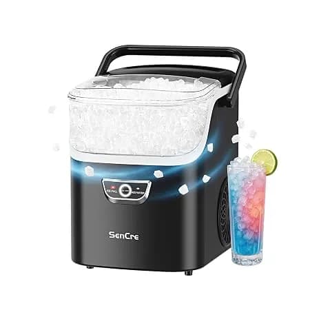 Nugget Ice Maker With Handle, 40lbs/Day Countertop Ice Maker Ready In 5 Mins, Soft Sonic Ice, Auto-Cleaning Ice Makers Portable Ice Machine For Home Kitchen Office Party & Large Families