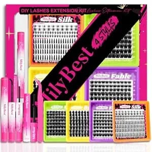 Milybest 4 Styles Spiky Lash Clusters Kit With Bottom Lashes - Bond And Seal, Remover And Tweezers Included, Silk Rozen Fable Mist Mini Boxes For Beginner Diy Bold Wispy Looks