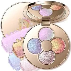 Noerrors Holographic Glitter Eye Shadow&Highlighter Palette, Duochrome Sparkly Diamond Glow Finish, Pink Purple Blue Plum Gold Champagne, Half Magic Cream Shimmer Eyeshadow Quad Ethereal Fairy Makeup
