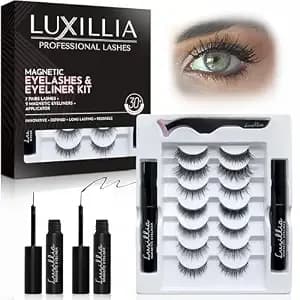 Luxillia Magnetic Eyelashes With Applicator Kit - 10 Set Natural Lashes - Reusable No Glue Lashes, 7 Pairs, 2 Magnetic Liners, Applicator, Natural And Dramatic Styles, Waterproof