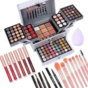 Makeup Gift Set For Women Girls, All In One Full Makeup Kit With Eyeshadow, Lip Gloss, Concealer, Blush, Contour, Highlighter Face Brushes Liquid Lipsticks Eyebrow Pen Eyeliner Pencil Sponge